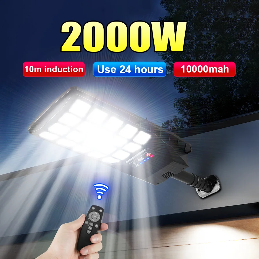 

2000W High Power Big Solar Light 120LED Super Bright Outdoor Street Garden Light 10m Induction Remote Control Sunlight Wall Lamp