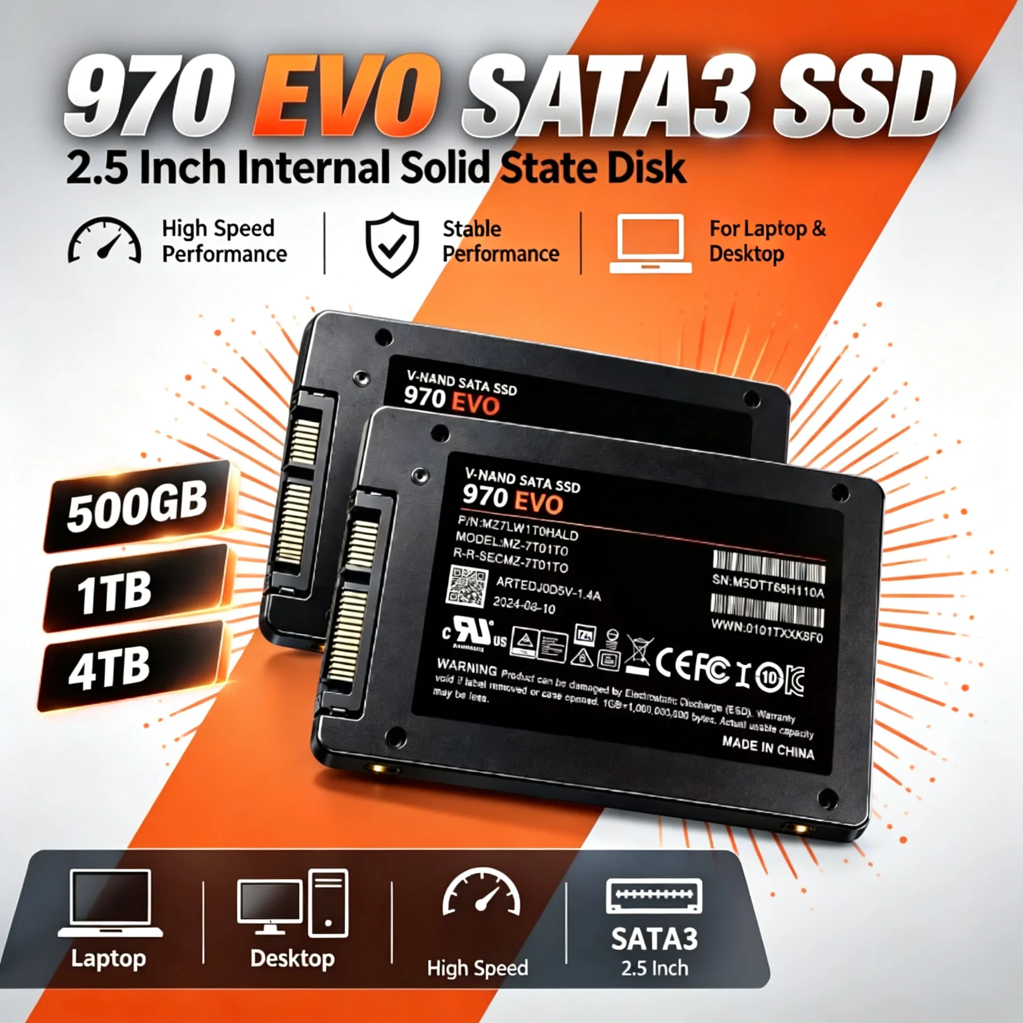 970 EVO Solid Internal HDD Hard Drive State Disk SSD 500GB 1TB 2TB 4TB Sata 3 2.5 Inch For Laptop Microcomputer Desktop