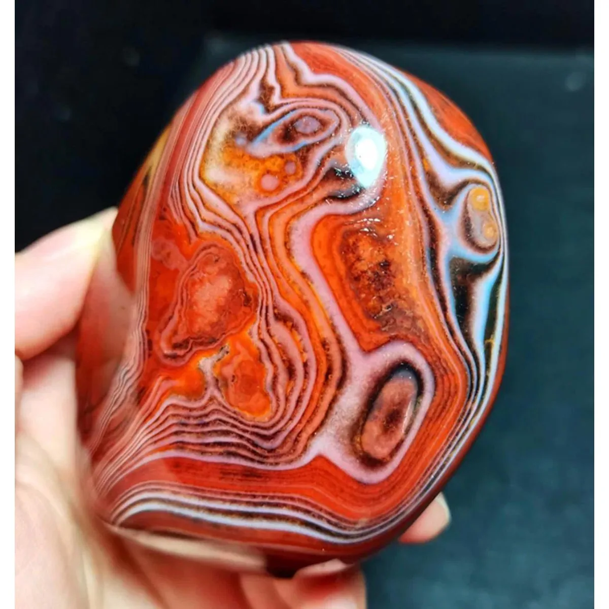 Large Smooth Texture Banded Agate Palm Stone, Polished Tumbled, Stripe Pattern, Terrarium Decor, Natural Stone, Table Display