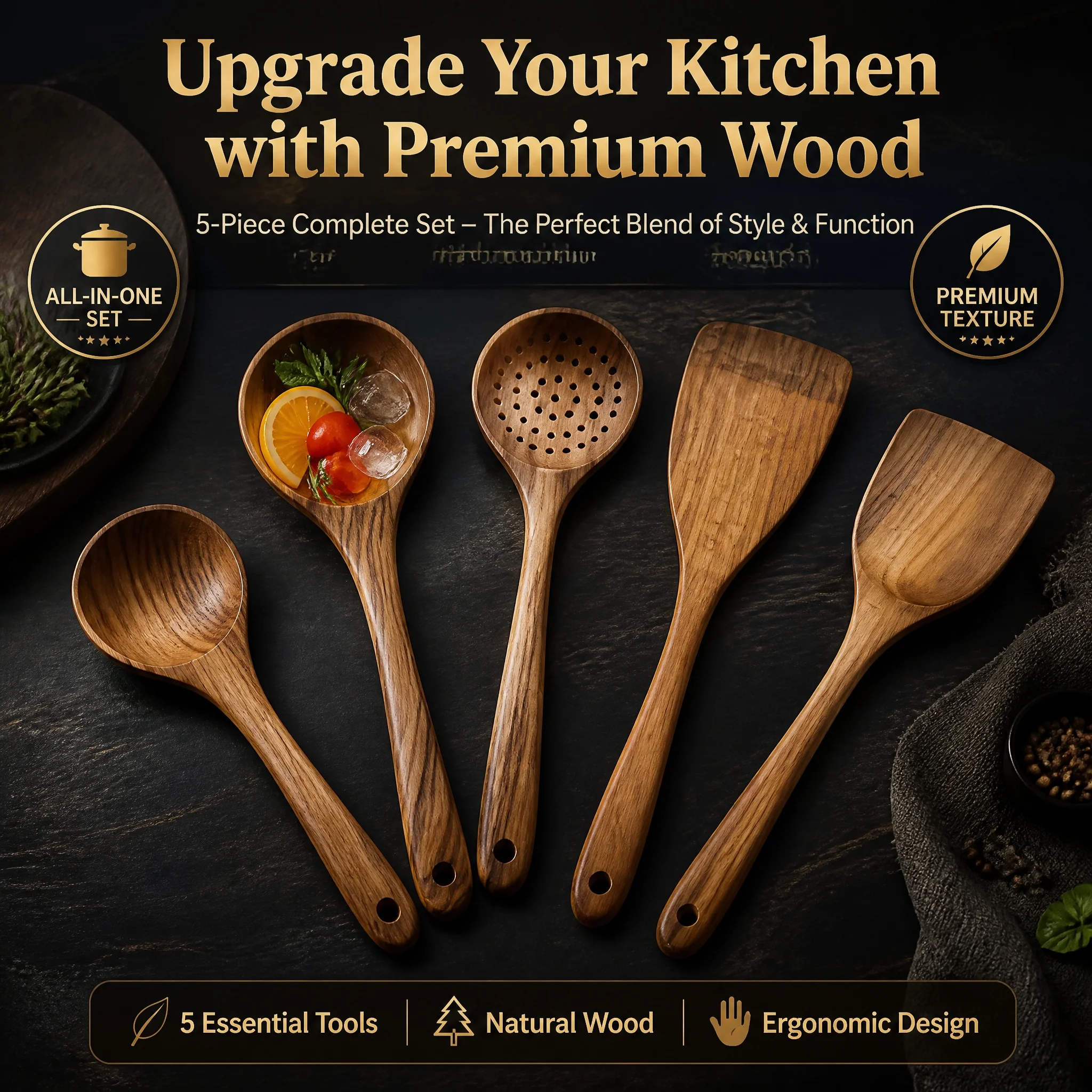 Kitchen Baking Kit - Set Peralatan Masak Kayu Premium 5-Potong