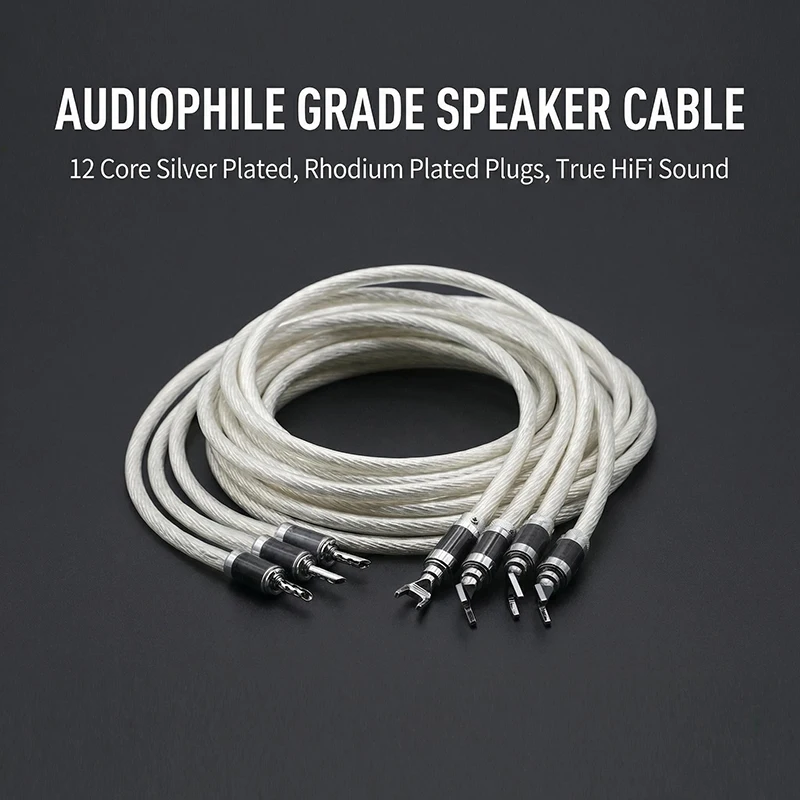 2pair Hi-End7NOCC Silver Plated HIFI SPeaker cable banana to spade plug  Speaker Wire for Audiophiles and HiFi Systems