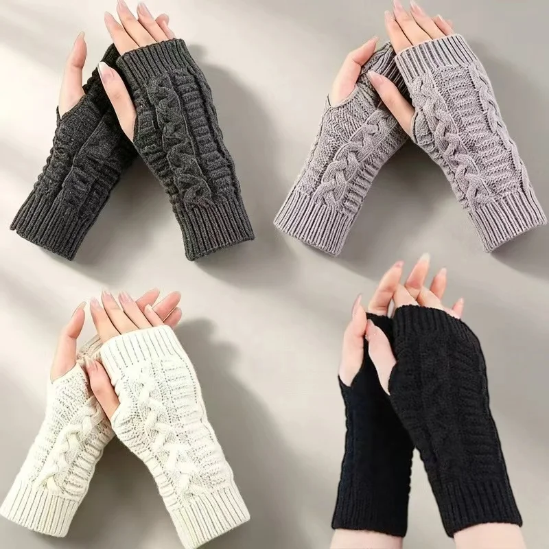 New Women Hand Warmer Winter Gloves Fashion Knitting Faux Wool Mitten Warm Fingerless Glove Gants Femme Women Gloves