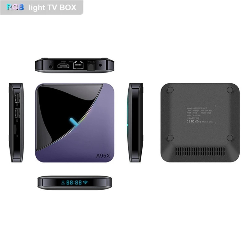 A95X F3 Air II Smart TV Box RGB Android 11 Amlogic S905W2 4GB 32GB Dual Wifi Bluetooth Durable Easy Install Easy To Use US Plug