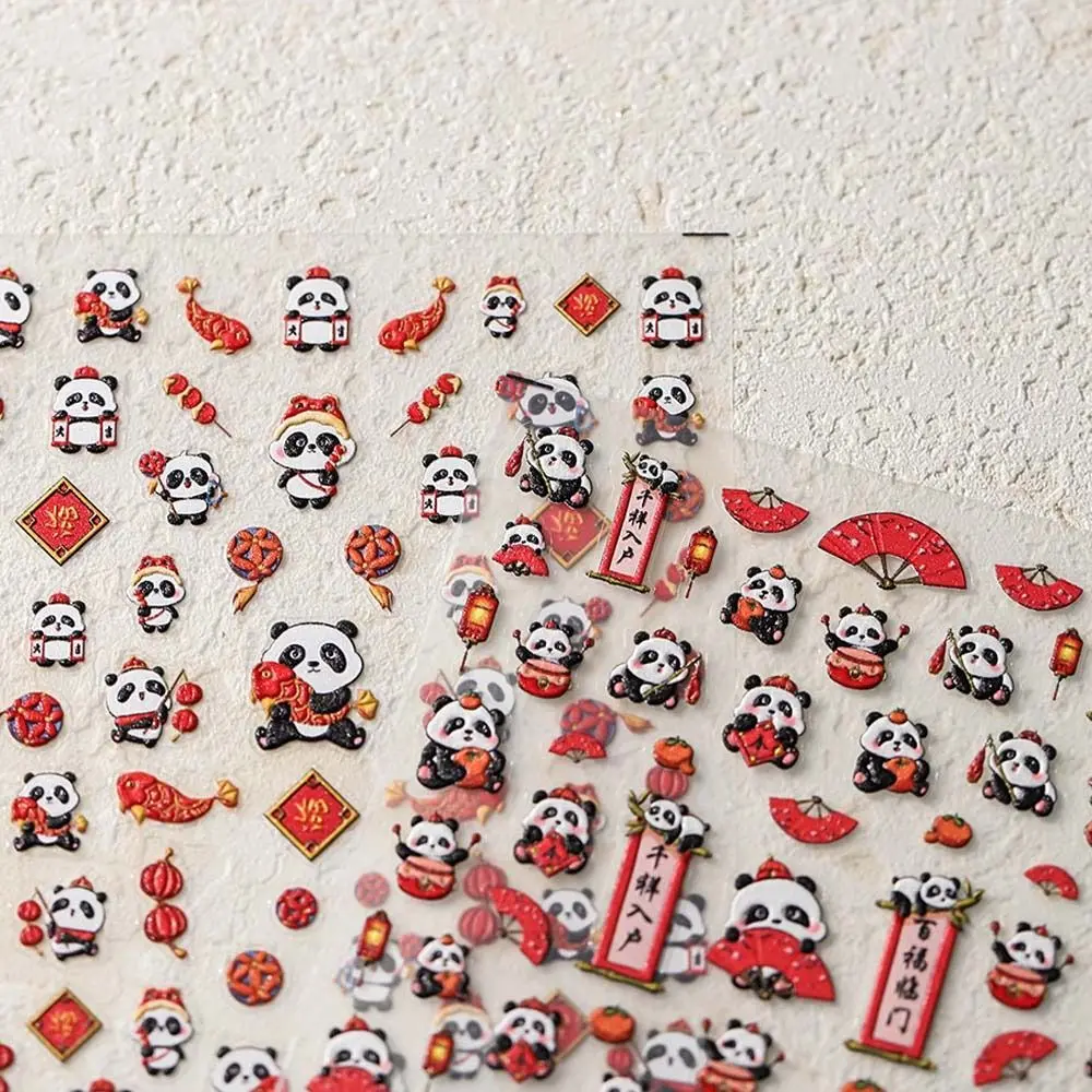 Chinese New Year Panda Panda Nail Stickers Persimmon Manicure Ornaments Panda Nail Decals Red Color Nail Accessories