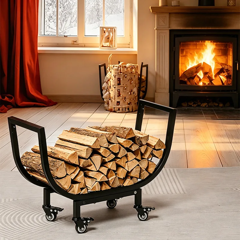 Firewood Rack Outdoor Indoor, 360° Rotate Firewood Storage Organizer Tool Heavy Duty Firewood Holder for Fireplace Patio Deck