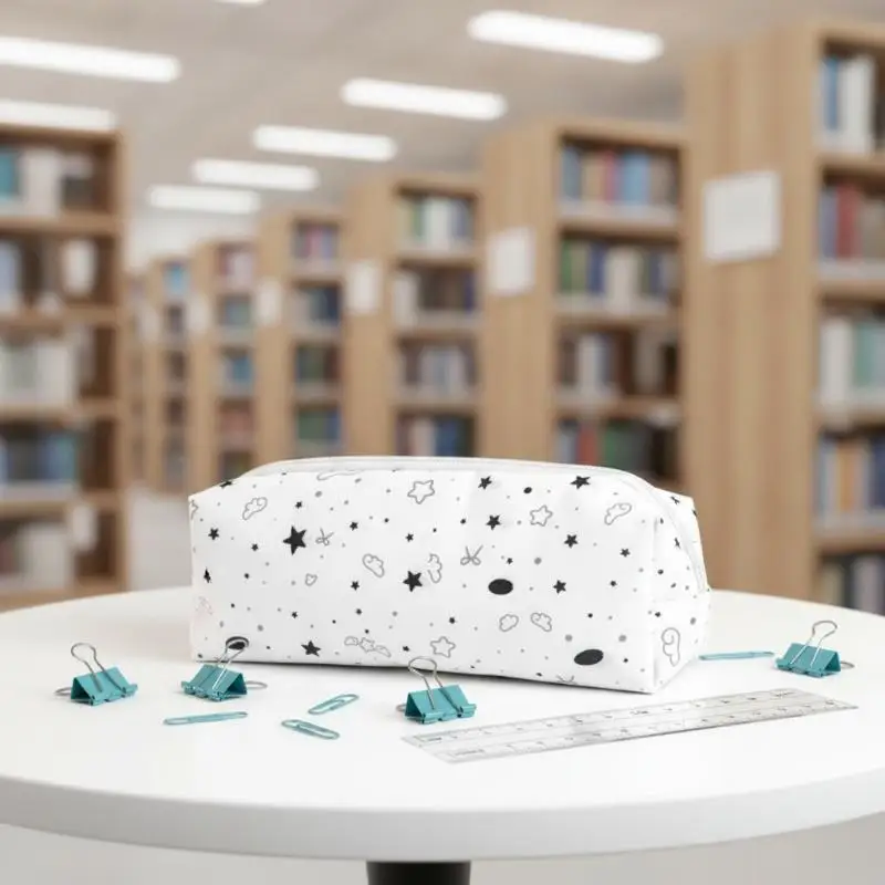 1Pcs Star Cloud Bow Print Large Capacity Canvas Pencil Pouch Zipper Pen Bag Ideal Gift for Back to School