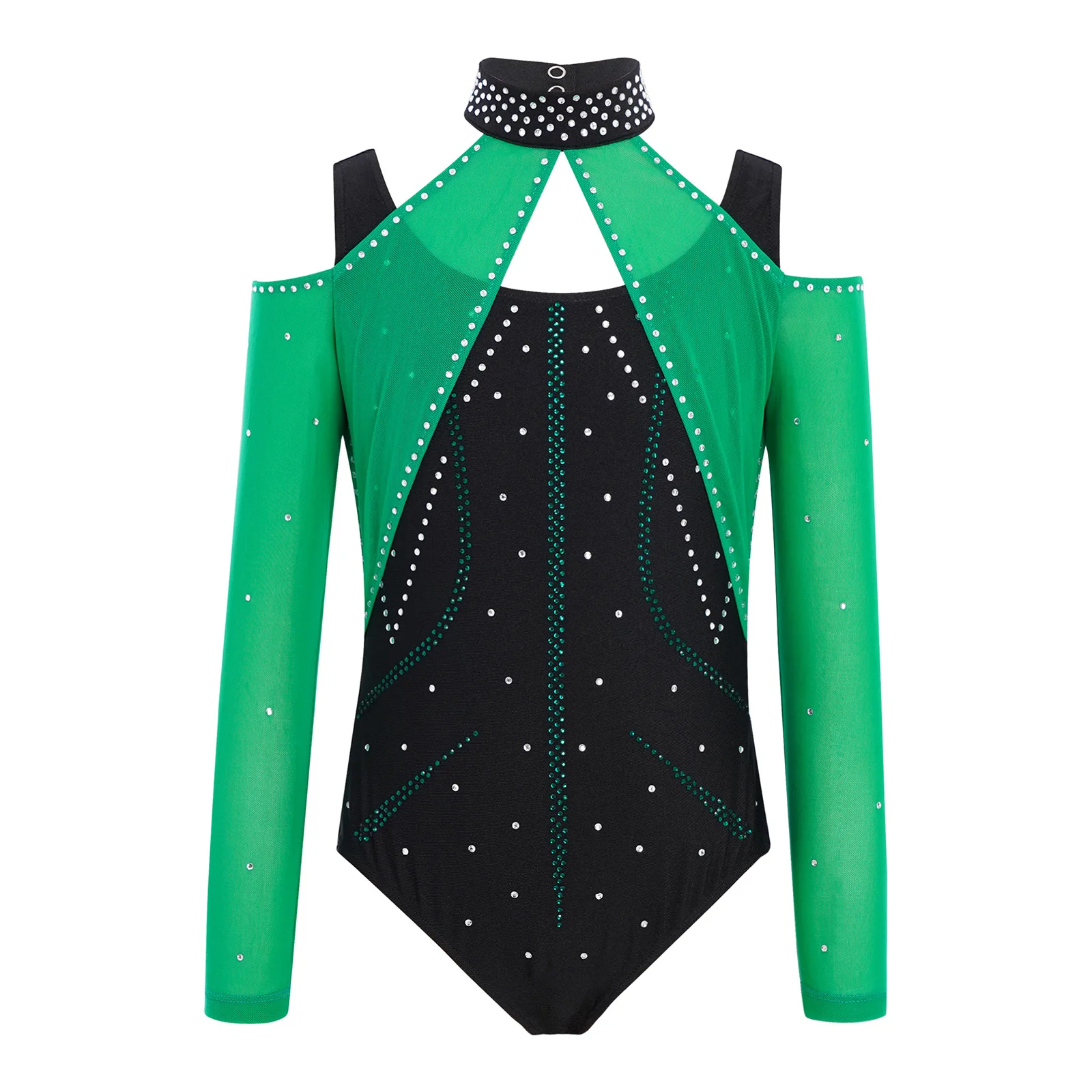 

Kids Girls Long Sleeve Sequins Ballet Gymnastics Stage Dance Performance Leotards Lyrical High Cut Figure Skating Dancewear