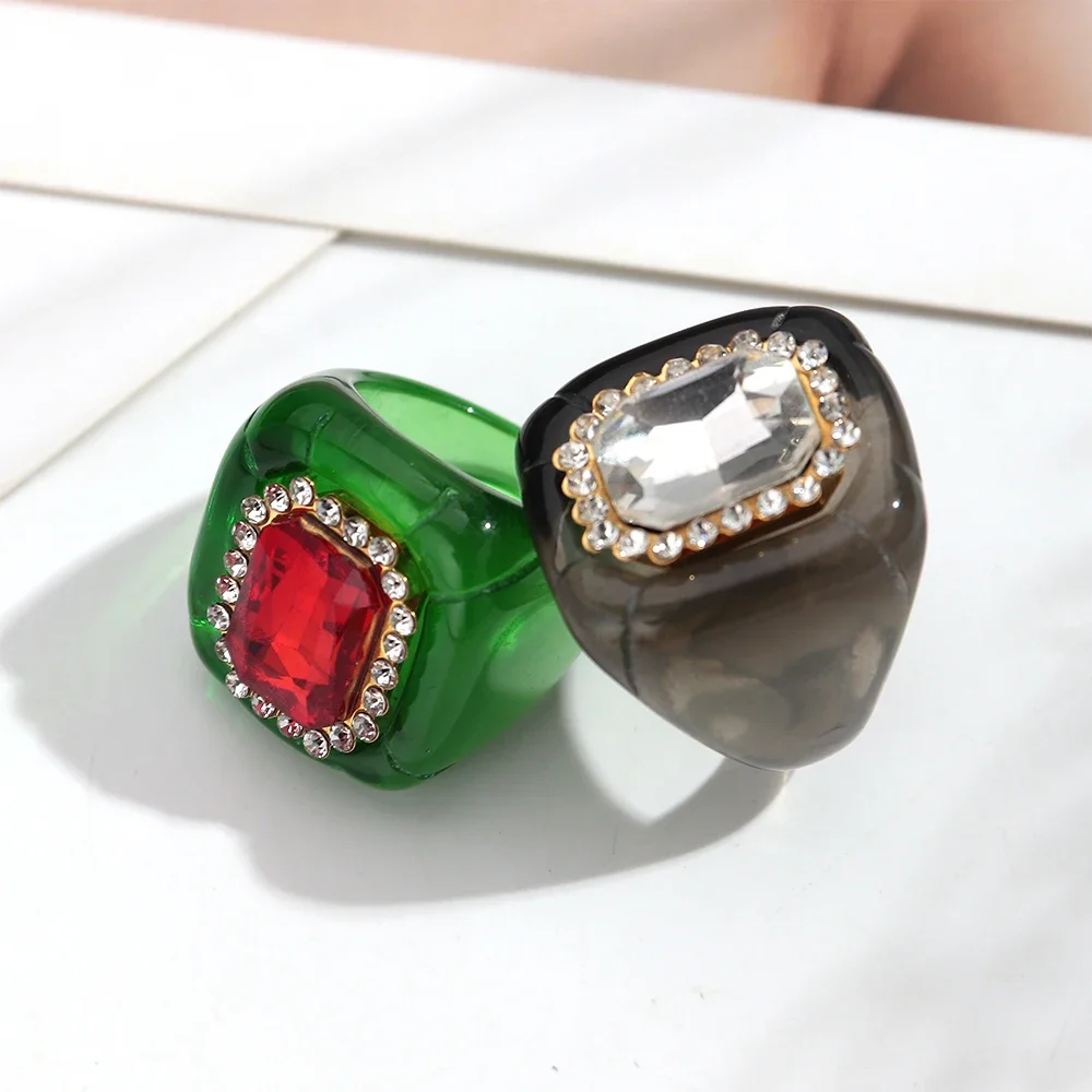 Übertriebene Bunte Strass-Acryl-Fingerringe für Frauen Retro Klassischer Geometrischer Großer Kuppel-Harzring Elegantes Schmuckgeschenk – Detail 6