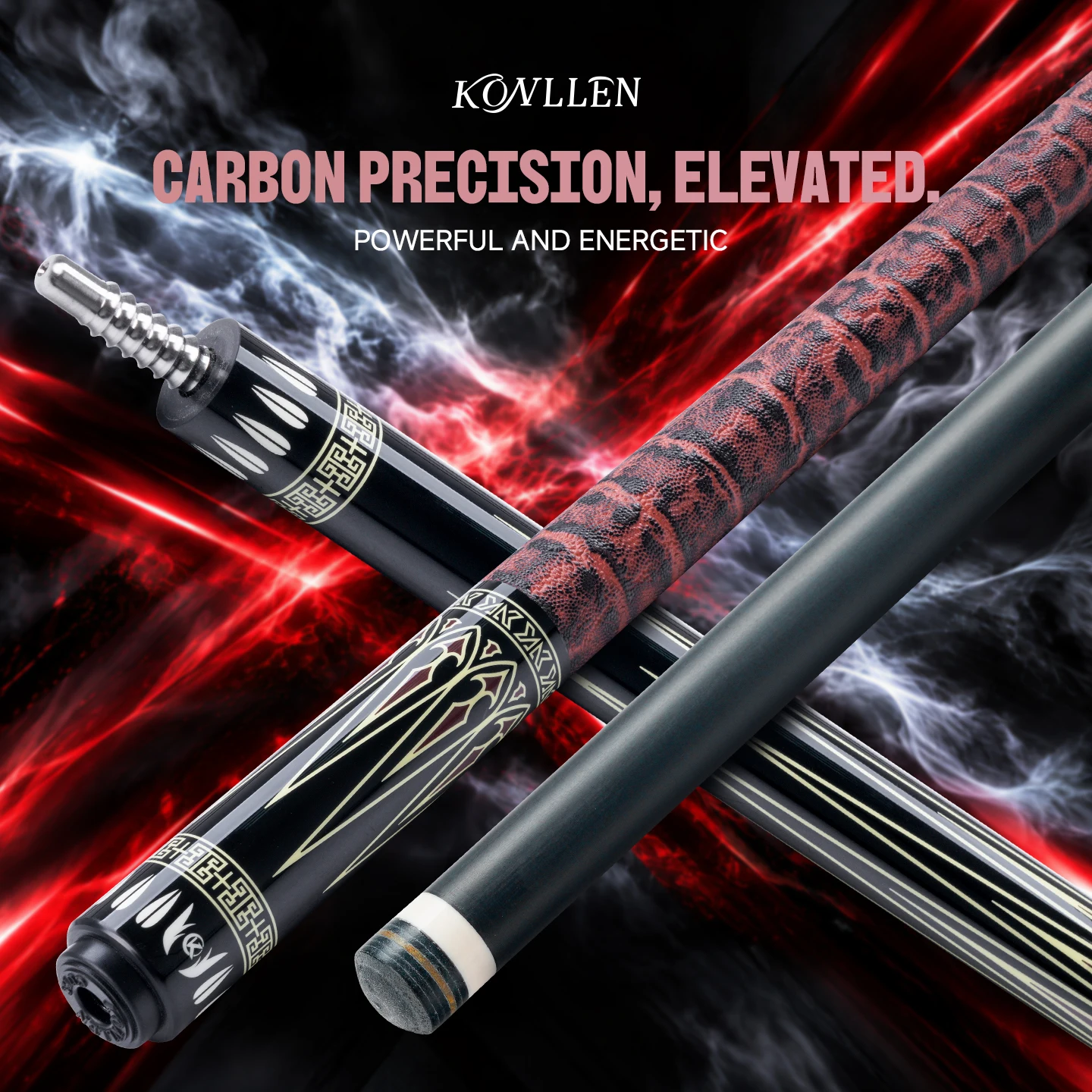 Pool Cue Stick Carbon Fiber CFX Shaft Low Deflection Pro Taper 11.8-12.4mm Tip Titanium 3/8x8 Joint Cowhide Grip KONLLEN