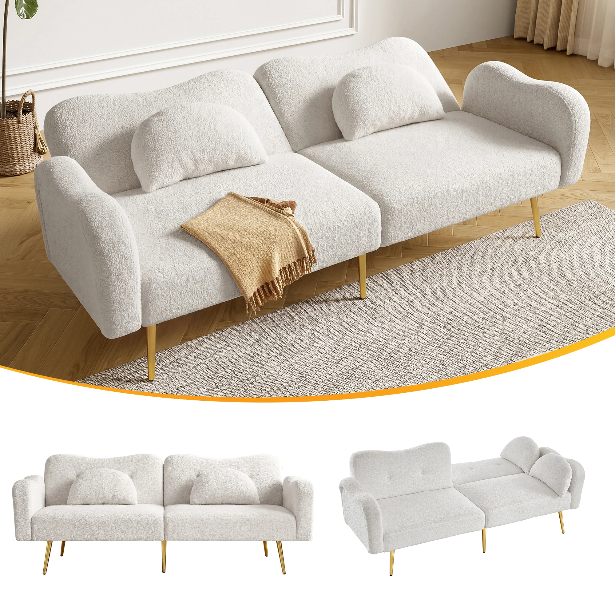 KOMHTOM Zweisitzer Sofabett Multifunktionales 2 In 1 Moebelstueck Mit Verstellbarer Rueckenlehne Vergoldeten Metallfuesen – Detail 10