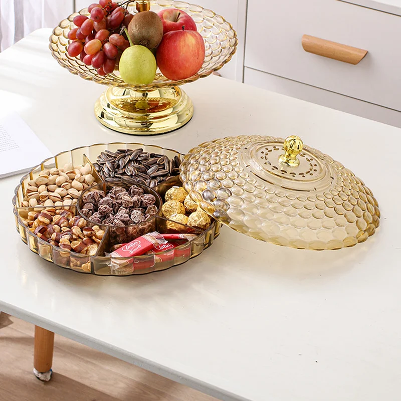 

Acrylic Dried Fruit Box with Cover 6 Grids Snack Tray Candy Nut Plate Food Storage Boxes Bin