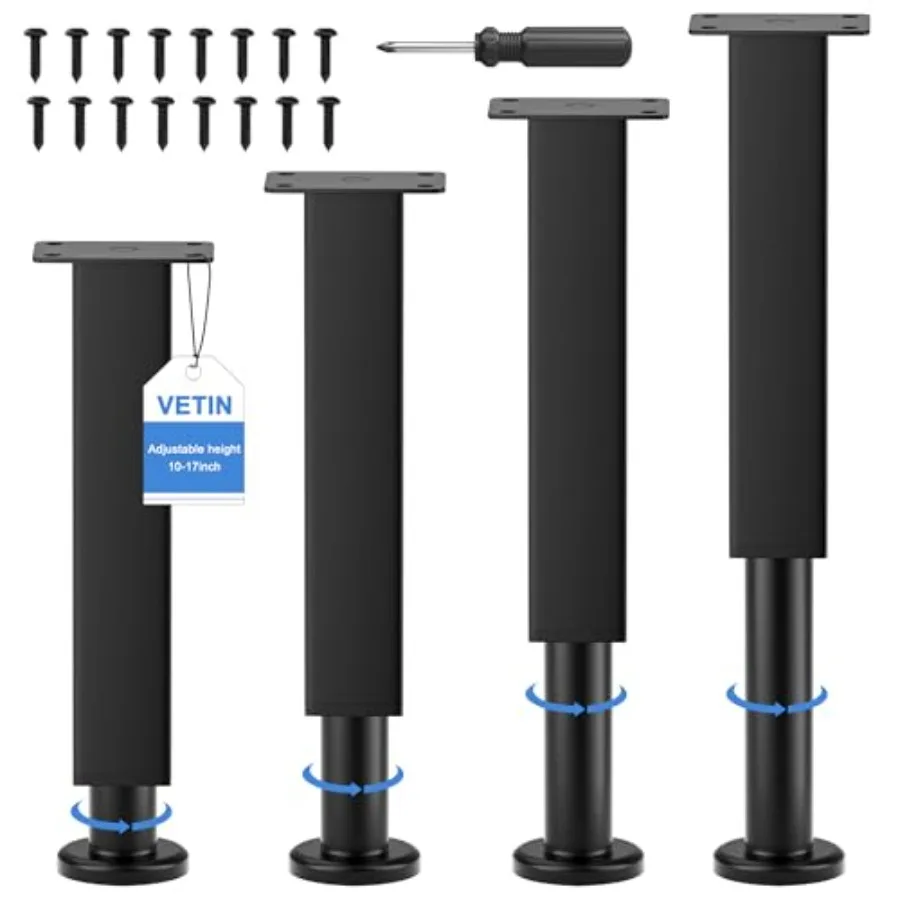 

Комплект из 4 регулируемых опорных ножек для кровати, 10-17 дюймов, сверхпрочные металлические опоры для центральной части кровати с нескользящей резиновой основой
