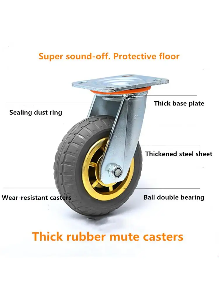 1 Pc 8-inch-universal Wheel Heavy Duty Caster Mute Rubber Flat Trolley Shock Absorption With Brake