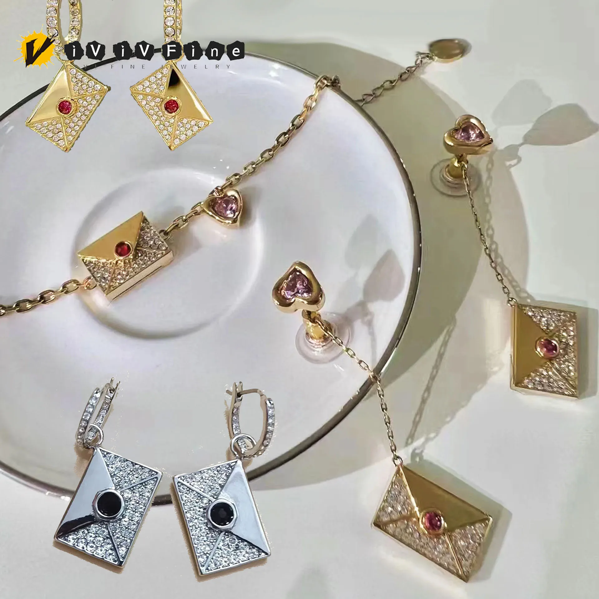 

2025 New Original Envelope Series Earring for Women Fine Jewelry Set Fashion Stainless Steel Square Heart Necklace Bracelet Ring