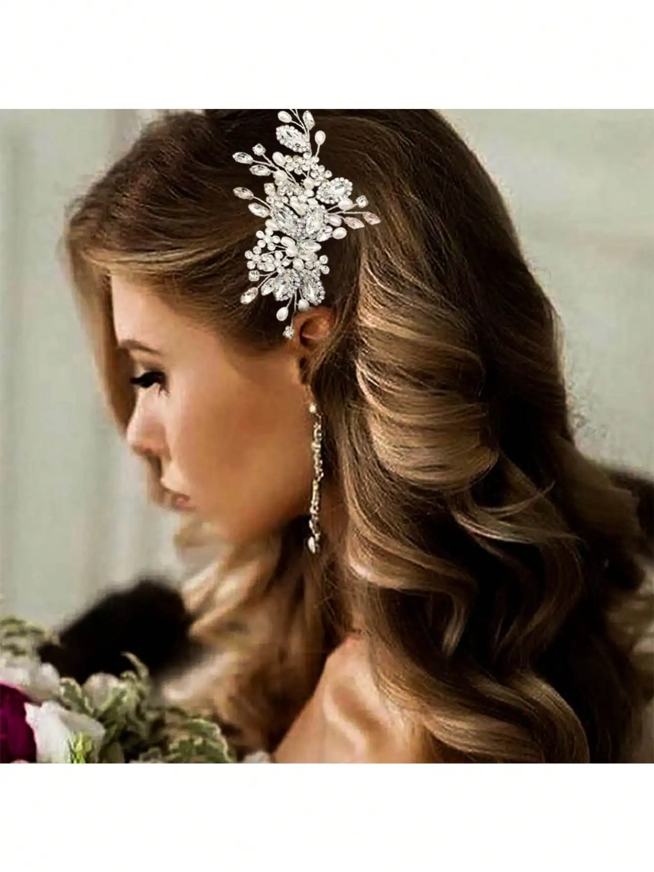 1pc Crystal Bridal Hair Clip, Rhinestone Pearl Wedding Hair Accessory for Brides, Bridesmaids, Prom Party Headpiece