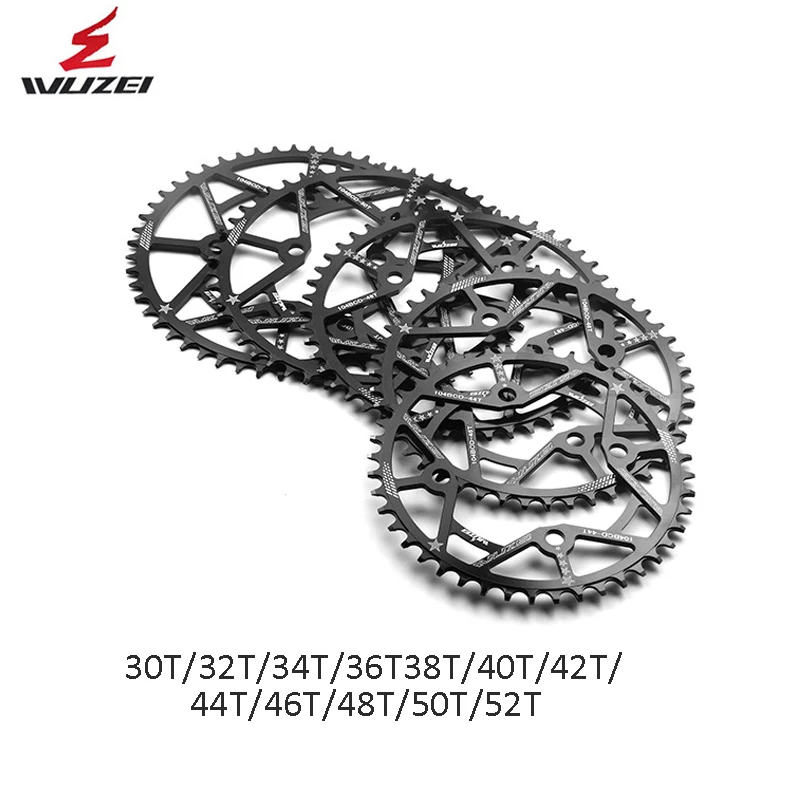 WUZEI Mountain Bike Chainwheel  104BCD 30T-52T Round Narrow Width Sprocket  High-strength material bicycle single gear disk