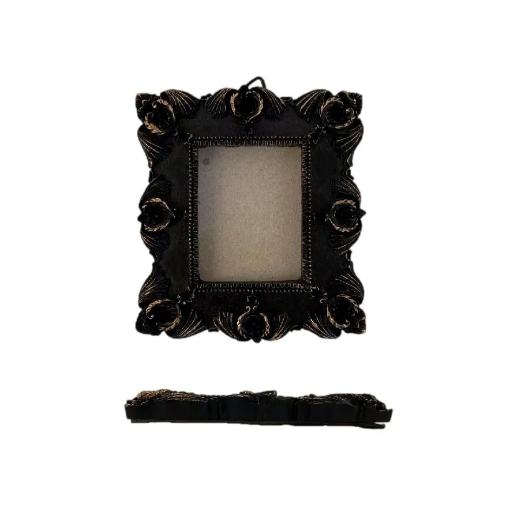 Black Baroque Style Photo Frame Resin Mini Picture Frame Ornaments Antique Goth Photo Display Holders Tabletop Wall Decor