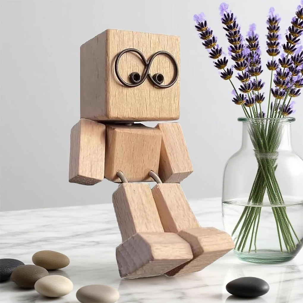Wooden Doll Figurine With Magnetic Accessories And Exciting Leg Shaking Action Shaking Wooden Man Figurine