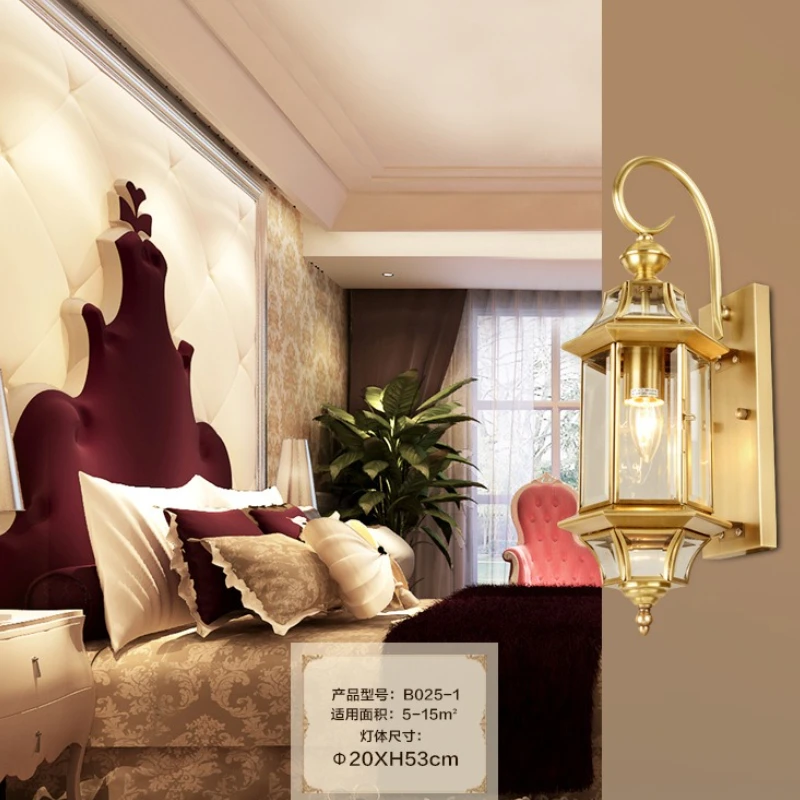 European Outdoor Waterproof Copper Wall Lamps Corridor Aisle Bedroom Bedside Courtyard Luxury Accessories LED Sconces Lighting