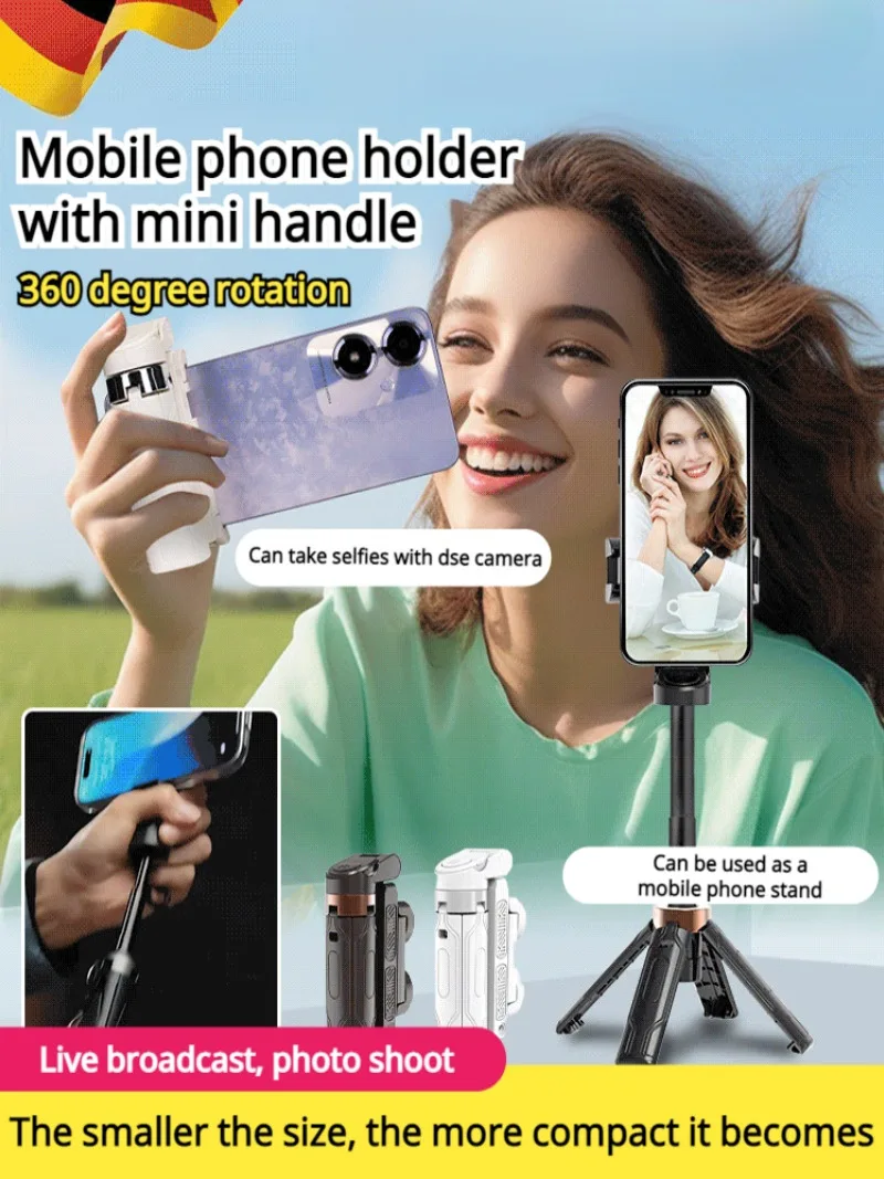 2025 New Ultra-mini Universal Foldable Selfie Stick Bluetooth Travel Portable Floor Mobile Phone Quadrupod 360 Degrees Rotation