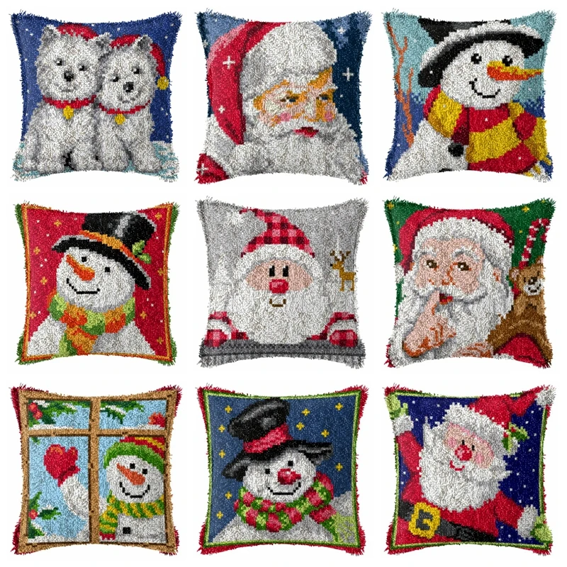 Christmas Latch Hook Kit Cushion Pillow DIY Crafts Outdoor Needlework Button Package Cushion Embroidery Latch Hook Rug Carpet