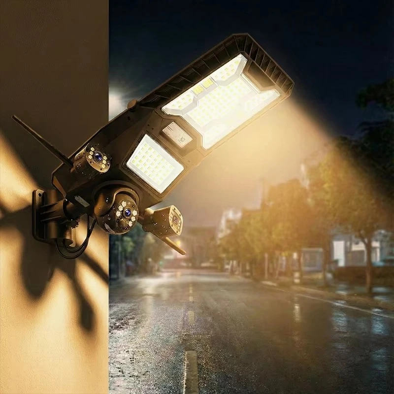5000 watts 1000W 800W 4K 8MP dual lens PTZ monitoring motion sensor integrated solar street light with camera
