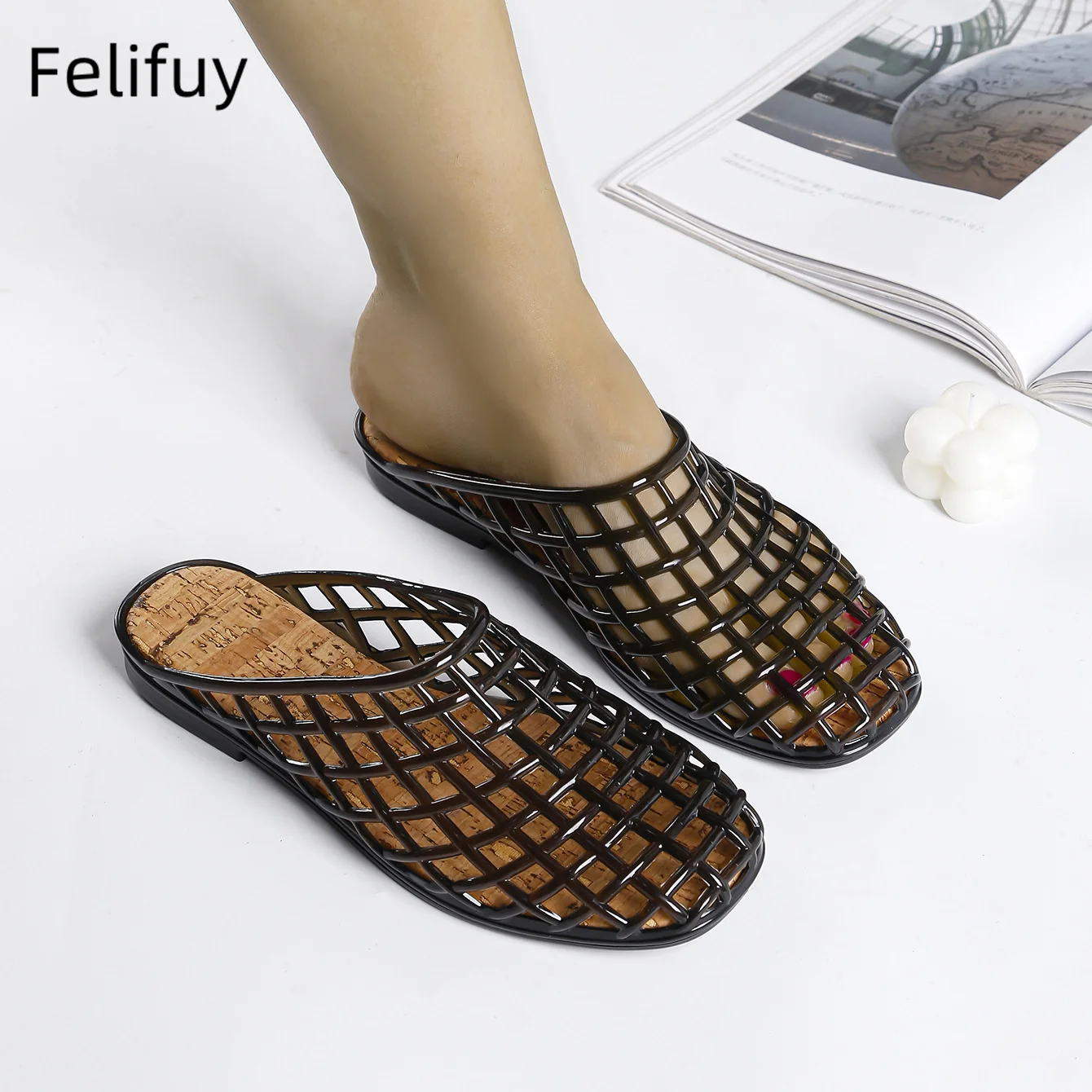 الشرائح الناعمة أحذية الشاطئ النعال غطاء تو كعب شفاف هلام الوجه يتخبط Sabot الراحة شقة بريق فضائح الترفيه عادية