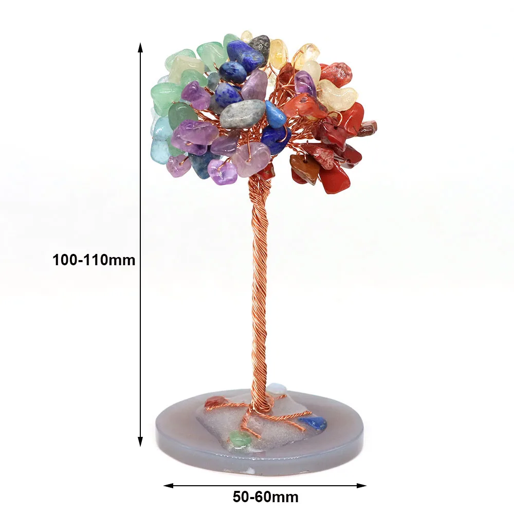 الطبيعية 7 شقرا كريستال شجرة المال الأسلاك النحاسية ملفوفة العقيق شريحة قاعدة أحجار استشفاء اليوغا فنغ شوي أشجار الحياة ديكور المنزل