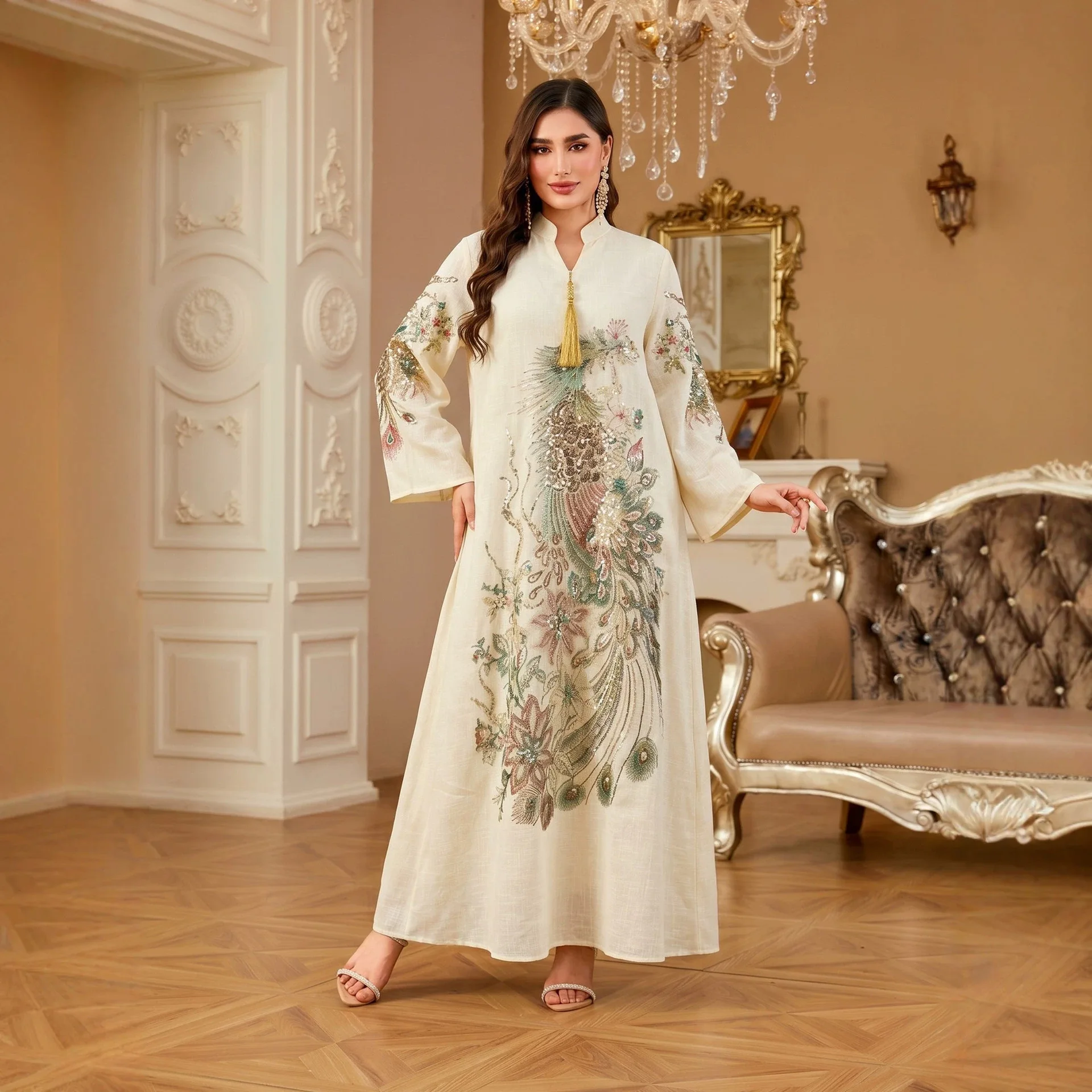 

Women's Summer New Elegant Embroidered Long Dress With Pendant, Loose And Comfortable Long Skirt Dubai Luxury Islam Elegant