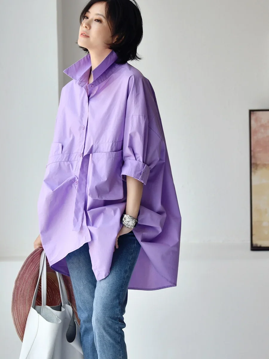 

SuperAen 2024 Autumn New Top Korean Design Niche Purple Loose Shirt for Women