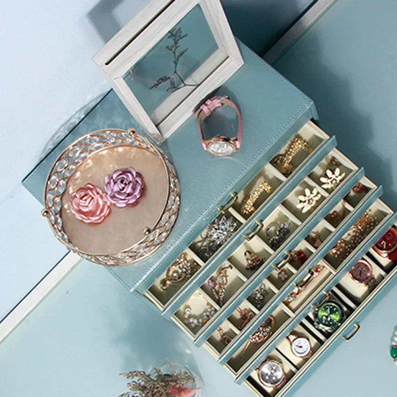 

6 Drawers Jewelry Organizer Big Size Jewelry Storage Box PU Leather for Rings Earrings Necklace Watch Jewerly Collection