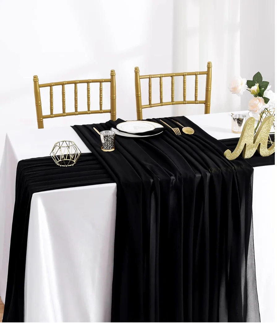 

10FT Table Runner Black Chiffon Table Runner 27x120 Inches Wedding Runner Rustic Sheer Bridal Shower Birthday Party Decorations