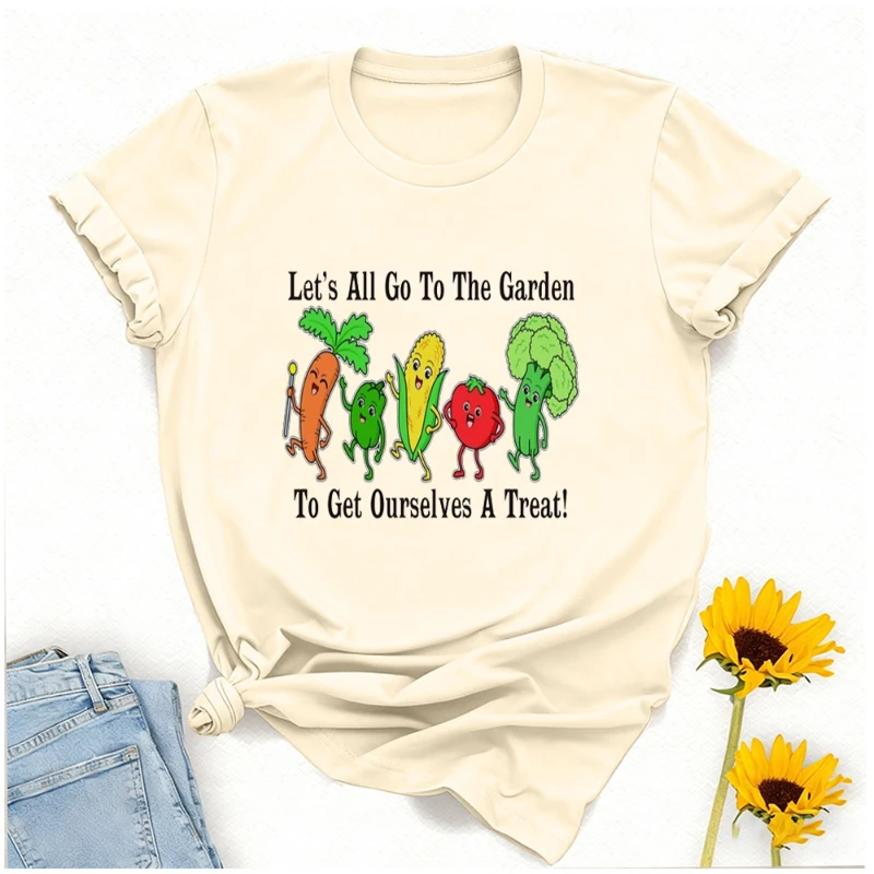 Wegański Koszulka dla dorosłych z nadrukiem: Wszyscy do ogrodu, pożyczymy sobie smakołyki! Vegetarian, zdrowy strój, miłośnik warzyw, ogrodnik.