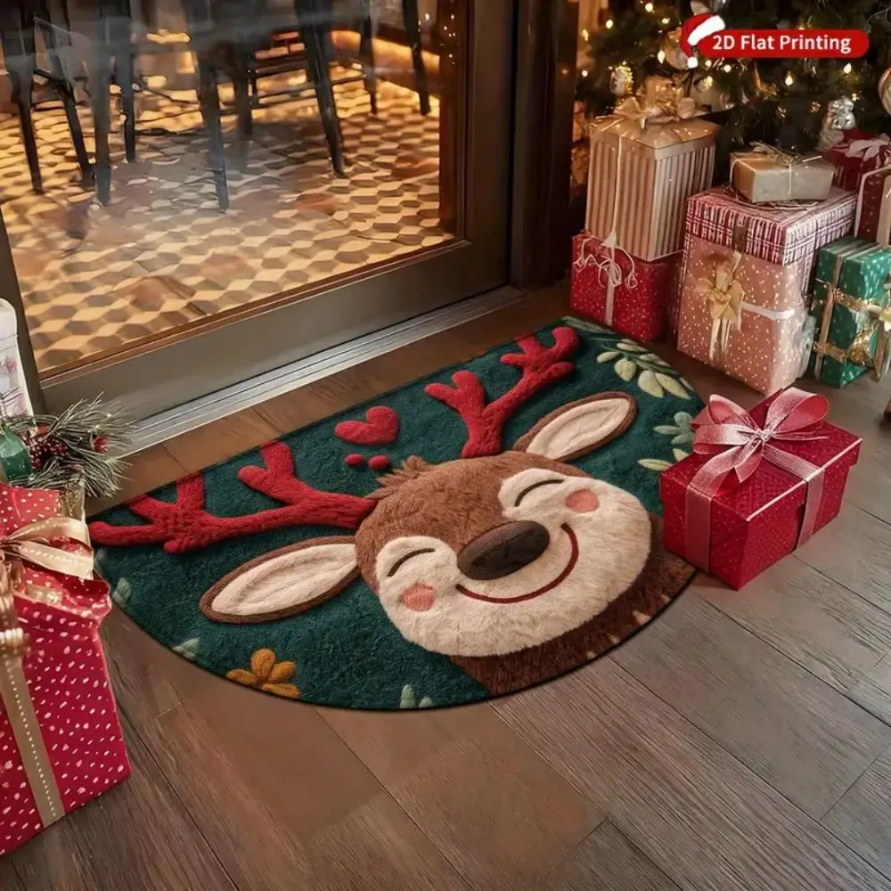 VIAMA Weihnachten Rentier Halbrunde Bodenmatte Anti-Rutsch-Eingangsteppich Winter Badezimmer Küche Bodenunterlage Heimdekoration