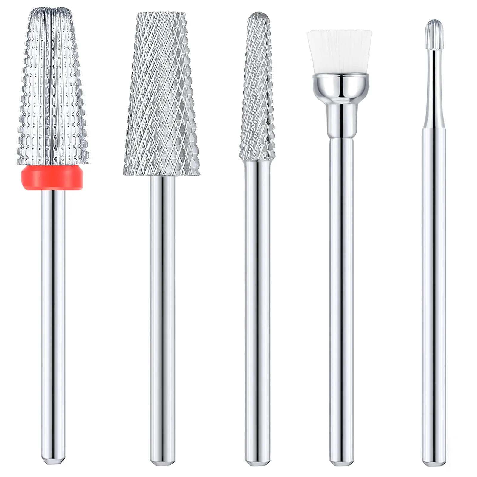 

5 in 1 Nail Bit Carbide Tapered Barrel Nail Drill Bits, 3/32 Inch Cone Shape Carbide Bit Snake Head Cuticle Two Way Rotate Use