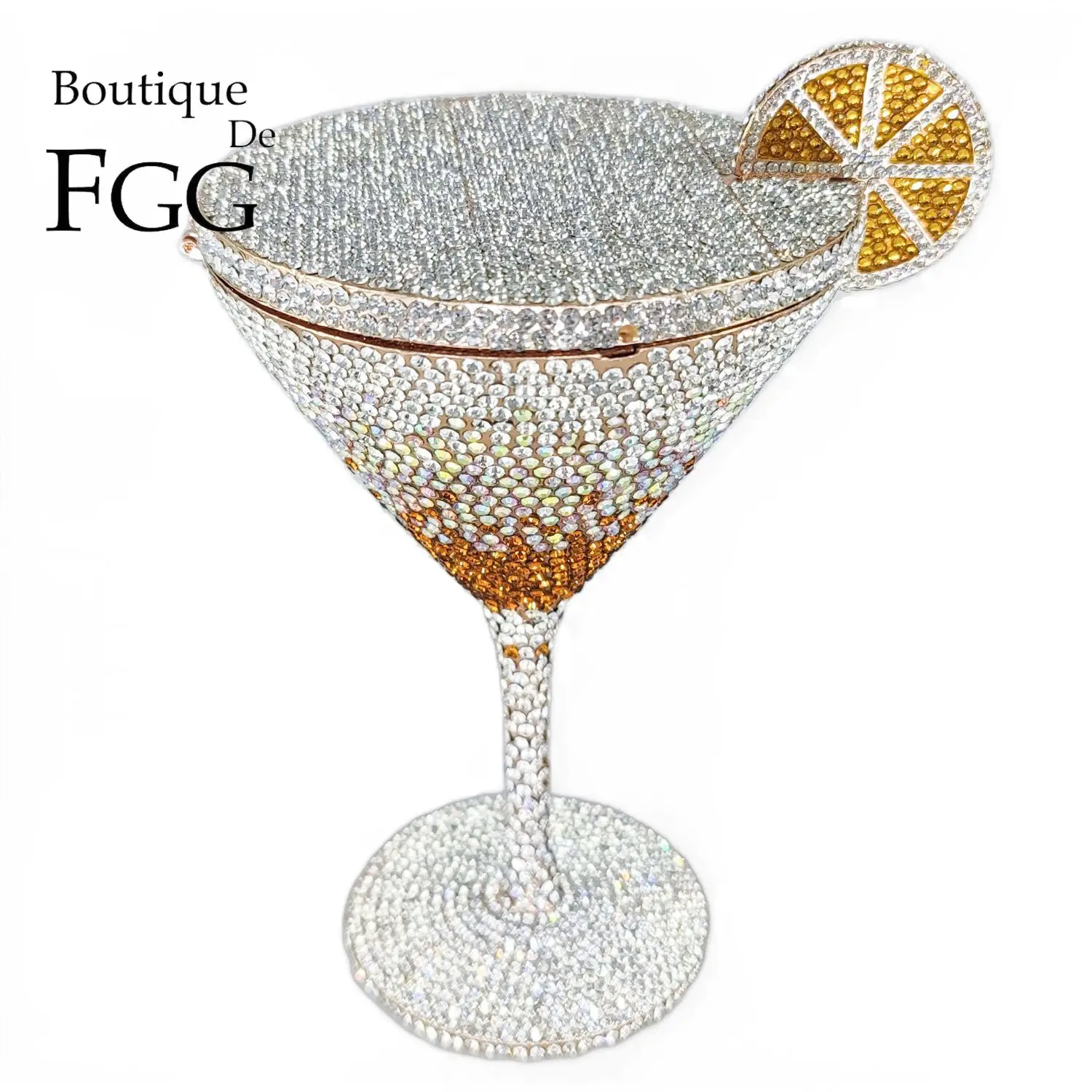 Boutique De FGG Novelty Martin Cocktail Goblet Glass Women Brown Evening Handbags and Clutches Party Dinner Crystal Clutch Purse