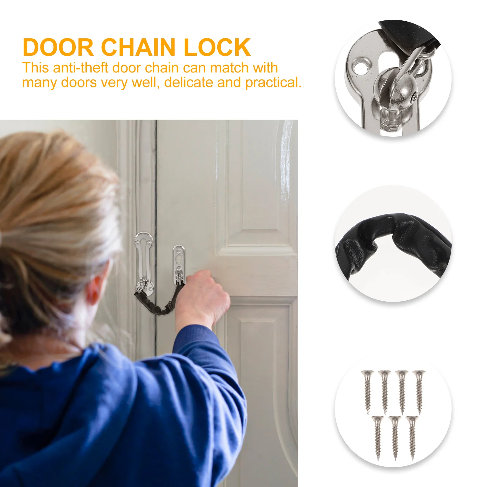 

Heavy Duty Door Chain Stainless Steel Anti-Theft Door Latch Reliable Forced Entry Resistance for Household Security