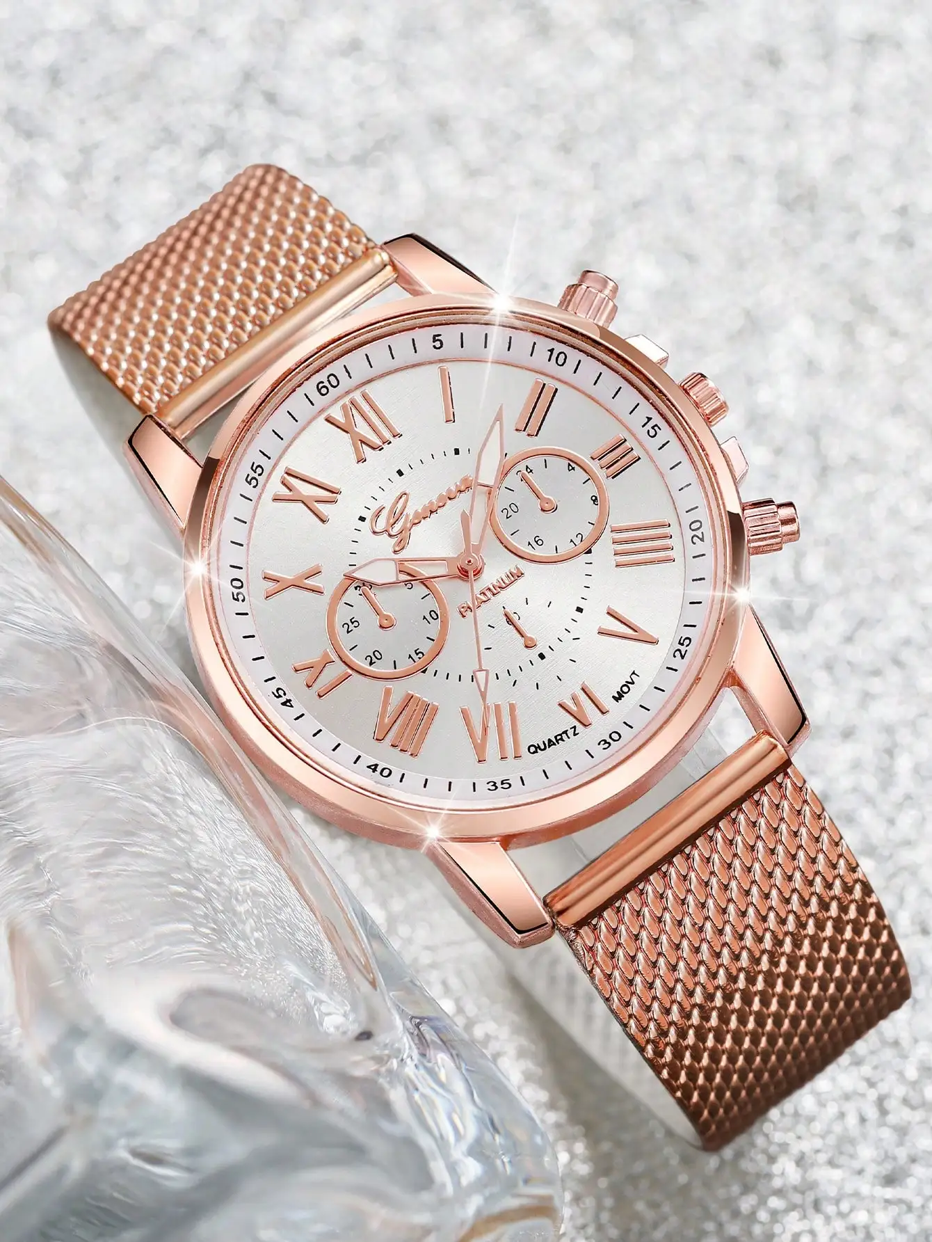 Geneva men's and women's double layered women's watches with rubber mesh strap
