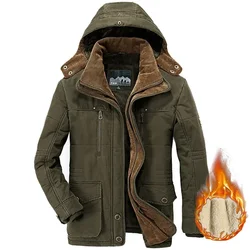 Chaqueta de invierno para hombre, Parka gruesa de terciopelo con múltiples bolsillos, Parkas sólidas, abrigos gruesos cálidos de lana a prueba de viento de talla grande