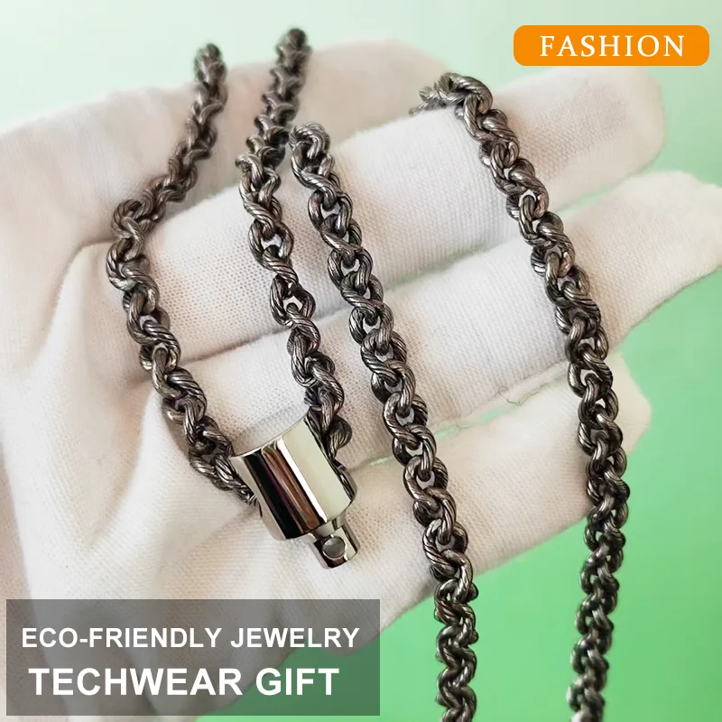 Industrial Techwear Titanium Pendant Necklace 17x11MM, Minimalist Design, Lightweight Hypoallergenic Unisex Fashion Accessory