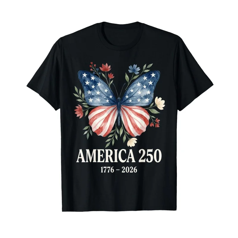 250th Anniversary Butterfly US American Flag Bald Eagle T Shirt For Men Women Patriotic Freedom Liberty Casual Short Sleeve Tops