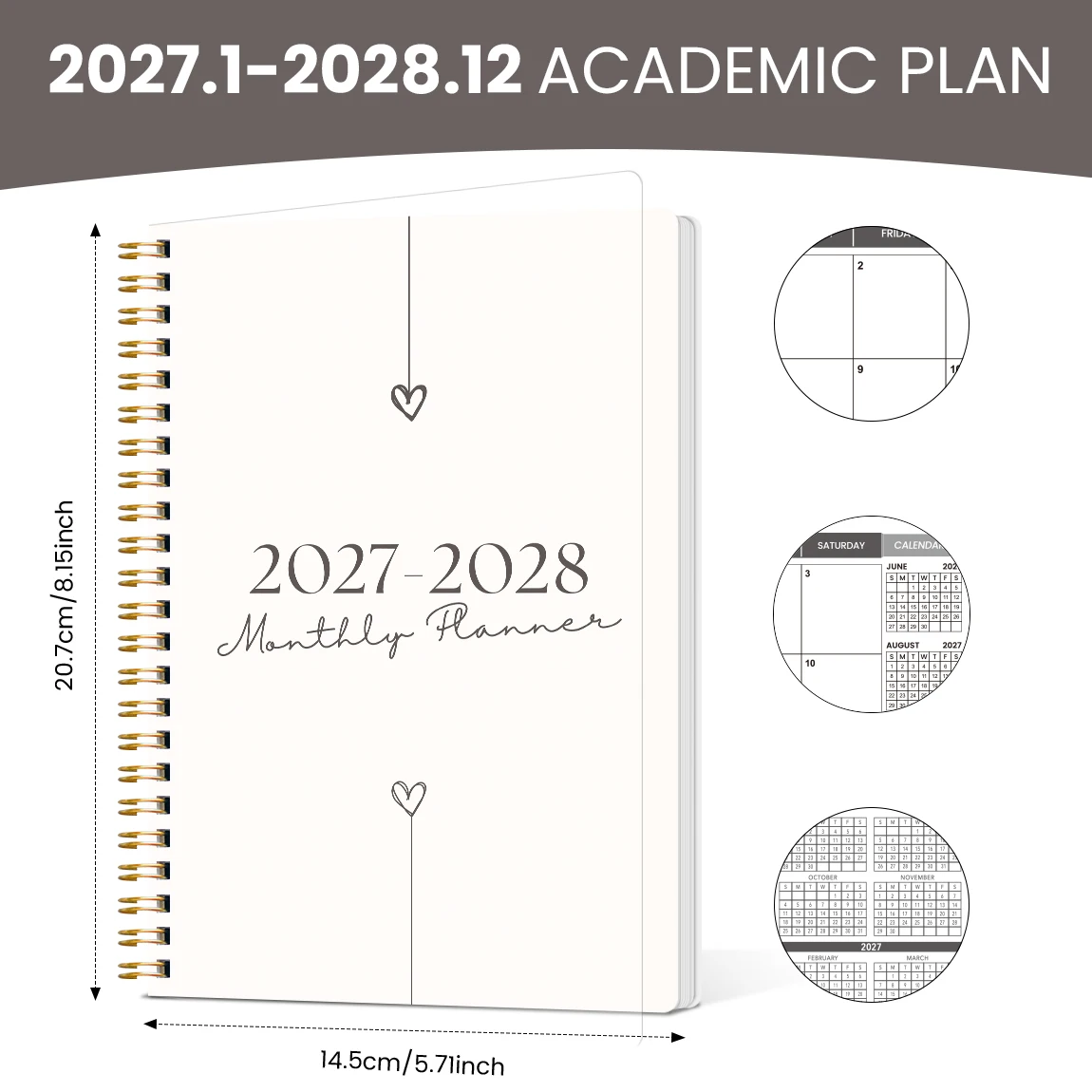 1PC 2027-2028 Monthly Planner with Colorful Page Flags, White A5 Spiral Calendar Organizer for School, Office & Daily Planning