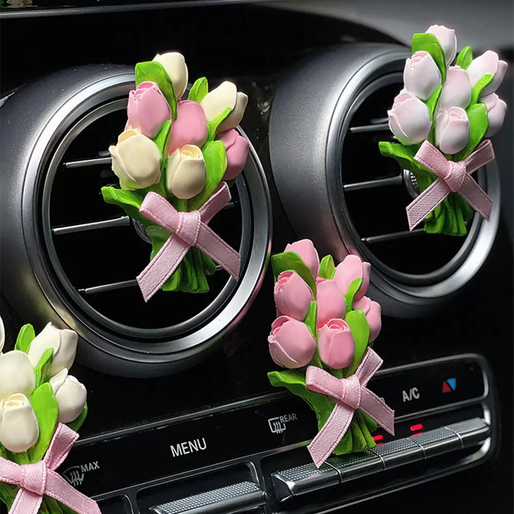 Tulip Bouquet Car Air Freshener For Air Vent Mounted Parfum Flavoring For Auto Interior Accessories Y1f6