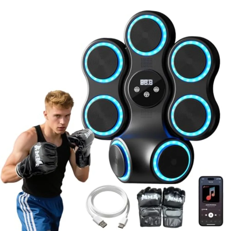 Music Boxing Machine for Adults Interactive Punching Trainer with Boxing Gloves Large Size Wall Mounted Electronic Boxing Targe