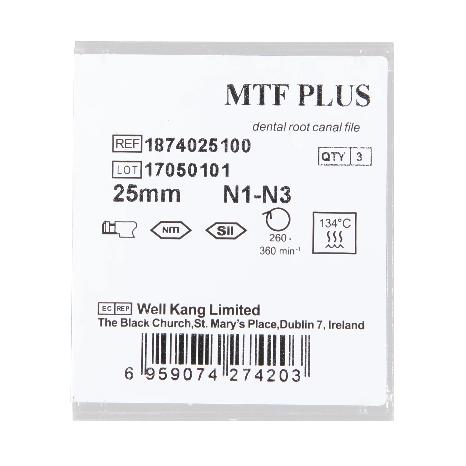 치과 근관 NiTi MTF 팁 파일, 엔진 사용 MTF-PLUS, 25mm N1 N2 N3, 3 개