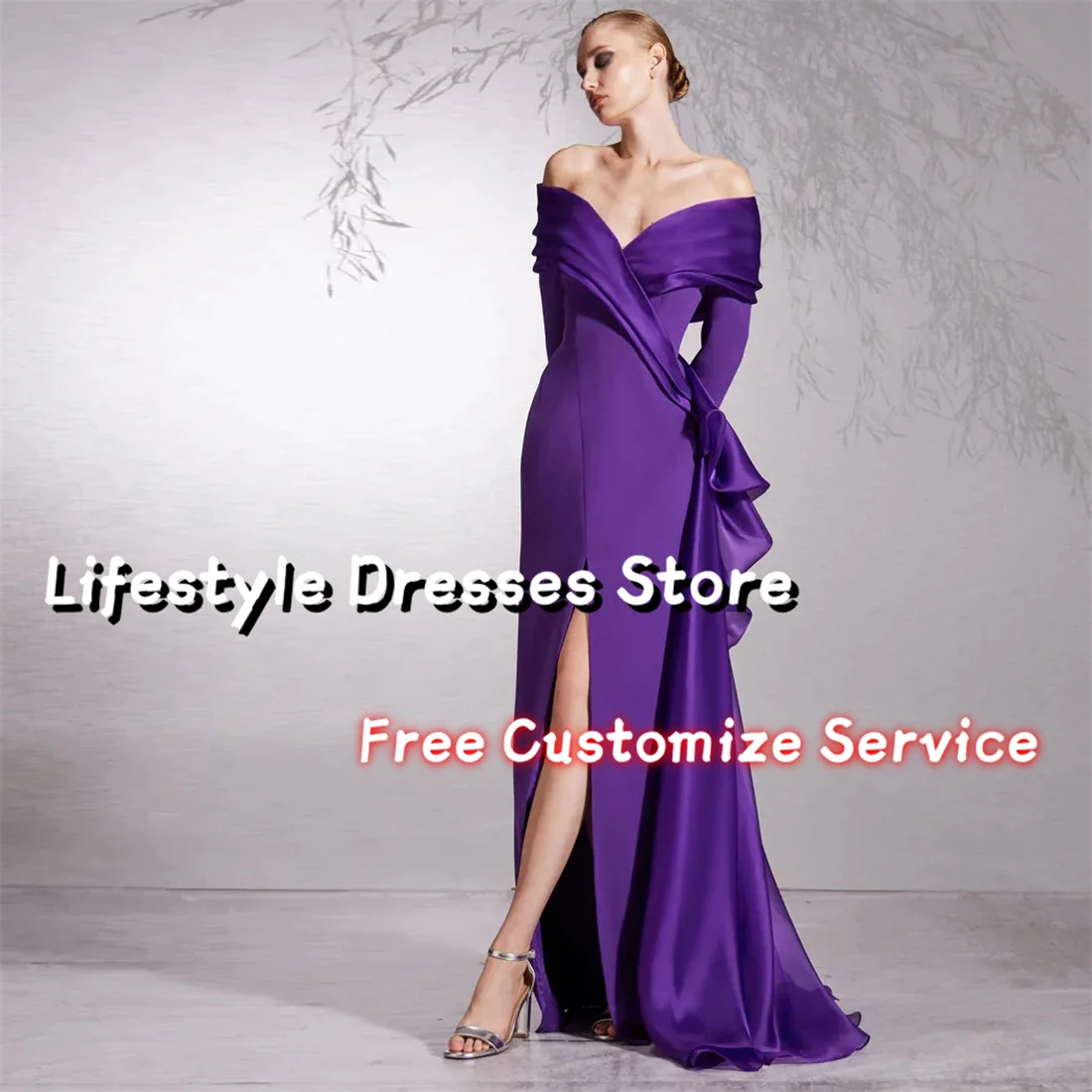 

Prom Dresses Purple Off The Shoulder Organza Back Bow Dress Evening Dress Formal Women Wedding Party Gowns Saudi Arabia Prom