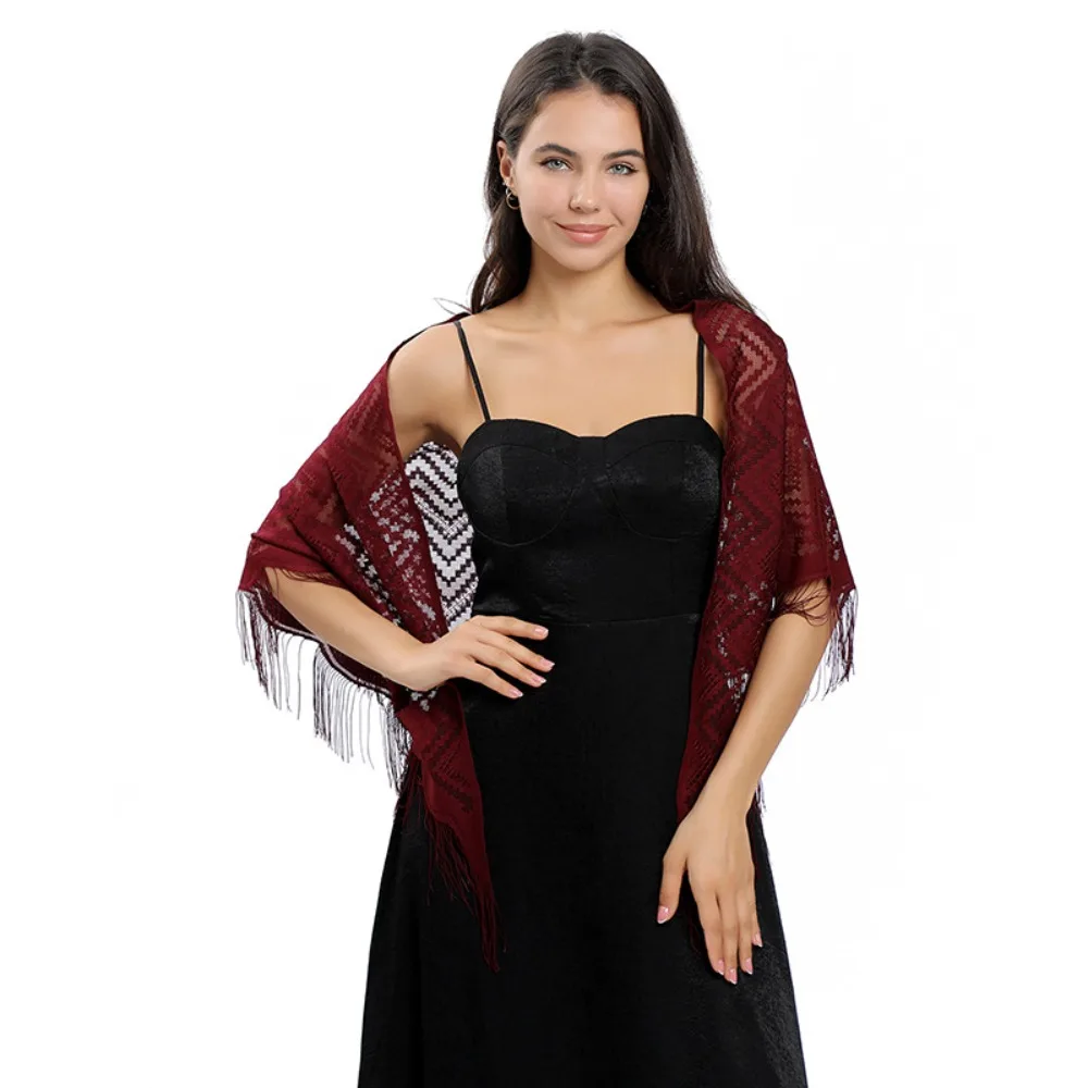 Bufanda de Color puro a la moda, vestidos de noche triangulares de encaje, chal de malla para fiesta de boda, capa para mujer