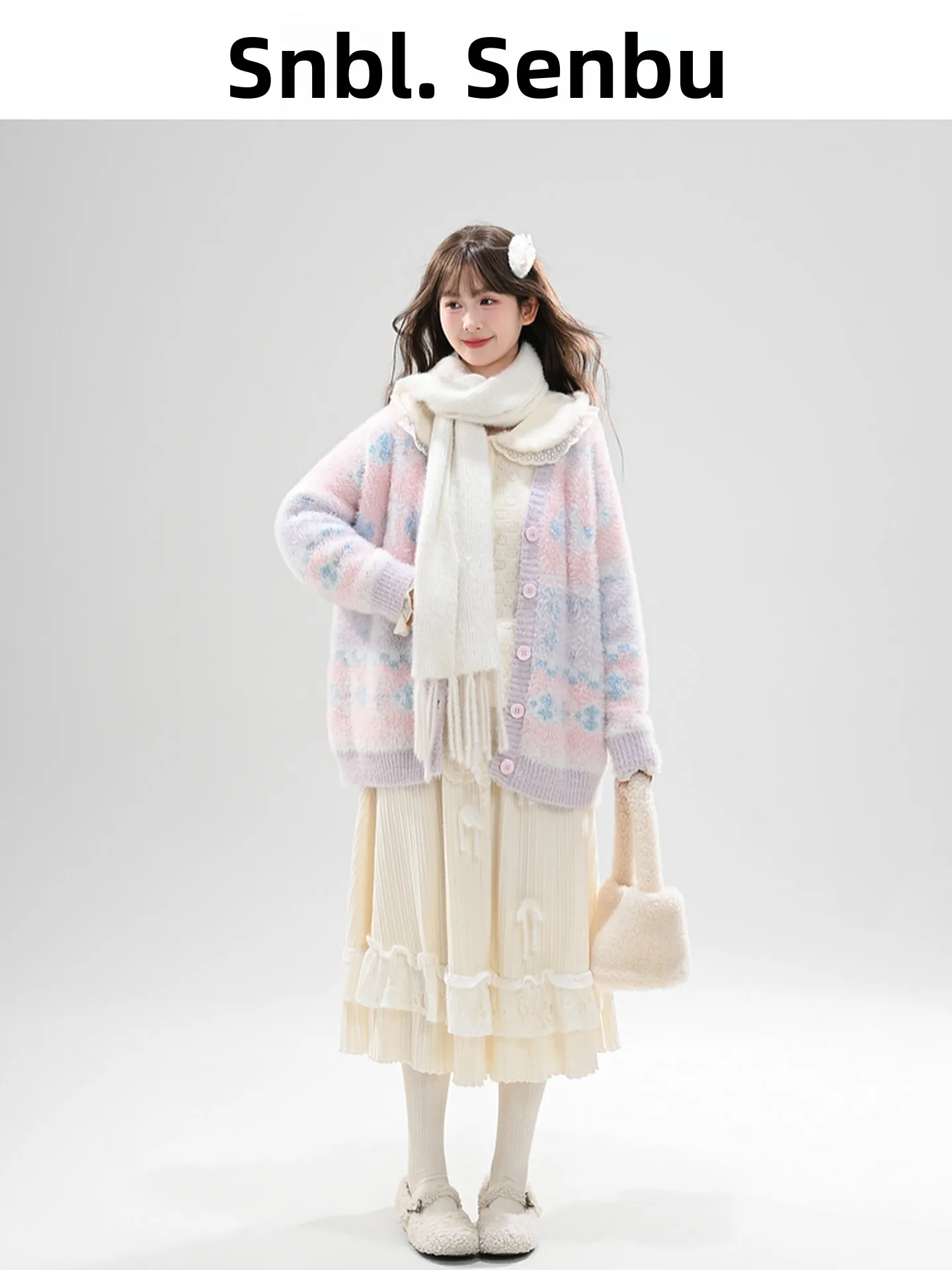 

Sweet Contrast Color Knitted Open Cardigan Women's Loose V-ne Winter Sweater Faionable Versatile Nylon Long Sve Crew Ne