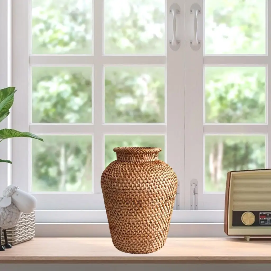 Rattan Vase Country Style Handmade Woven Plant Flower Vase Basket for Home Decor