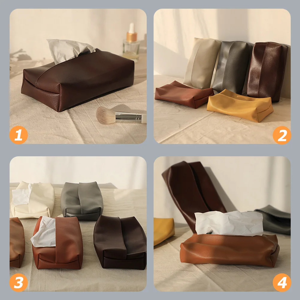 

PU Tissue Box Rectangular Desktop Napkin Container Chic Compact Tissue Holder Decorative Storage Box for Home Office Use